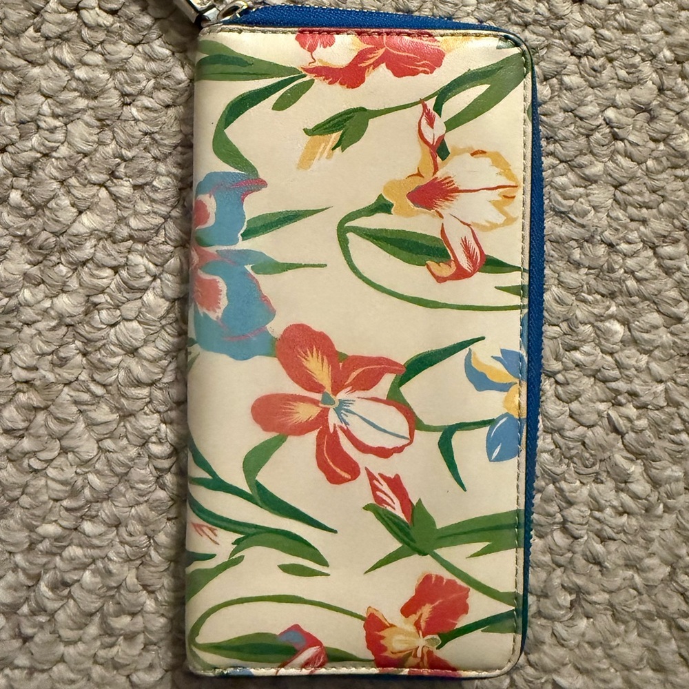 Tory Burch Floral Zip Wallet in Cream, Red, Blue, Green, Yellow